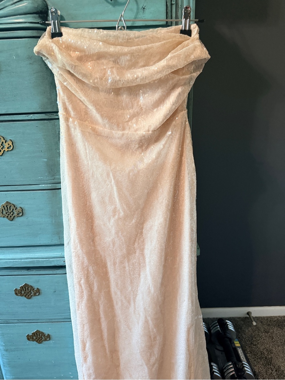 Elegant Strapless Sequin Maxi Dress in Blush